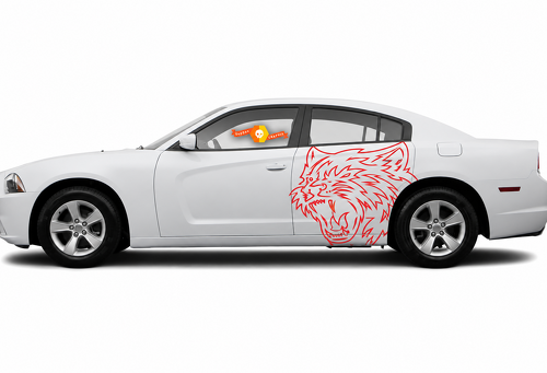 Custom Cat Head Red Outline Pair Fiancata Parafango posteriore Adesivo in vinile per Dodge Charger SRT, Hellcat