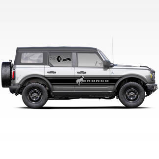 Coppia di cavalli Bronco stallone Logo Badlands 4 porte Wrap Doors Side Stripe Decals Adesivi per Ford Bronco 2021
