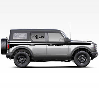 Coppia di adesivi Bronco Doors Up Accent Line Split Badlands 4 porte con strisce laterali per Ford Bronco 2021
