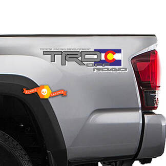 2 Toyota TRD Racing Tacoma Tundra Flag Colorado Decal Vinyl Coppia Sticker Truck
