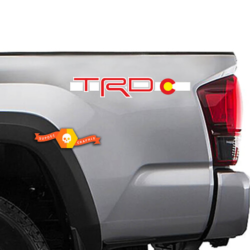 Coppia di adesivi in vinile per camion Toyota TRD Racing Tacoma Tundra Flag Colorado #2
