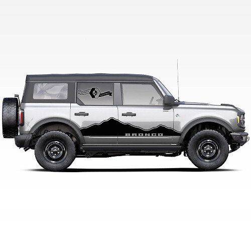 Coppia di adesivi per profili laterali delle porte con logo delle montagne Bronco Two Peaks per Ford Bronco 2021
