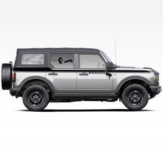 Coppia di Bronco Doors Up Accent Line Trim Logo cavallo stallone Badlands Adesivi per decalcomanie a strisce laterali a 4 porte per Ford Bronco 2021
