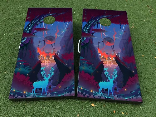 Set di Adesivi in Vinile per Tavola Cornhole Forestale Astratta Sci-Fi