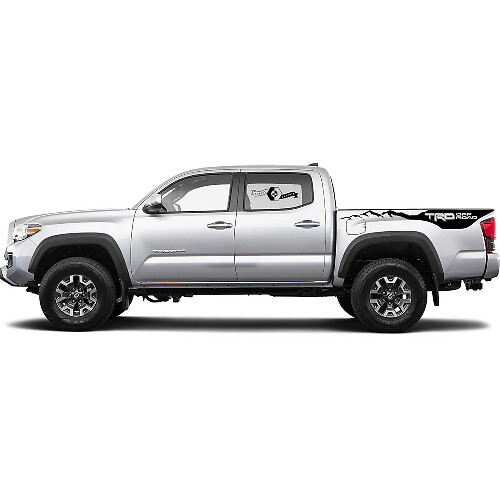 2X Adesivi in vinile per fiancate del letto del camion Tacoma Toyota TRD Off Road con montagne

