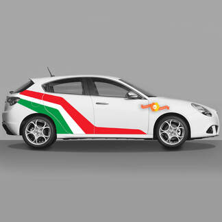 2x decalcomanie per porte con colori predefiniti della bandiera italiana si adattano alle decalcomanie Alfa Romeo Giulietta Grafica in vinile estesa alterata
