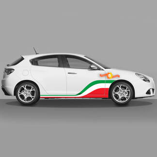 2x decalcomanie per porte con colori predefiniti della bandiera italiana si adattano alle decalcomanie Alfa Romeo Giulietta con grafica in vinile per la porta anteriore
