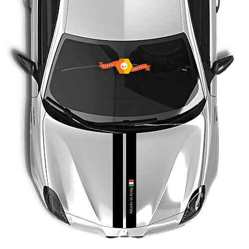 Adesivo in vinile per cofano Alfa Romeo con bandiera dell'Italia e due linee nere 2021
