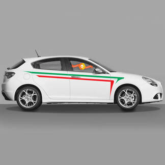 Coppia adesivi decalcomanie in vinile Grafica Alfa Romeo Giulietta Bandiera Italia sulle porte 2021
