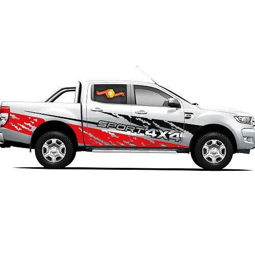 Coppia di adesivi in vinile Stickers 4X4 Tacoma Toyota TRD Off Road Porte laterali del camion Fuoco e Terra
