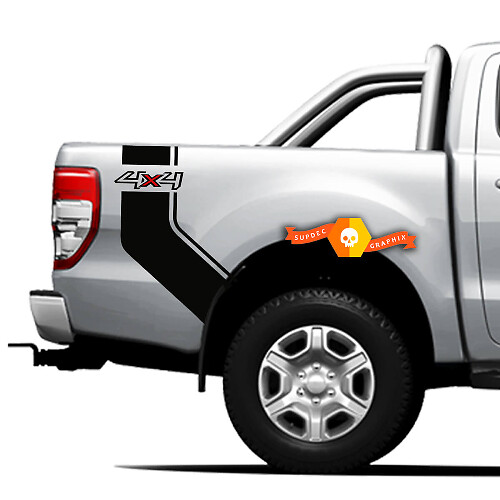 Coppia di adesivi in vinile per fiancate, bande laterali 4x4 per Ford Ranger Off Road, striscia curva 2021.
