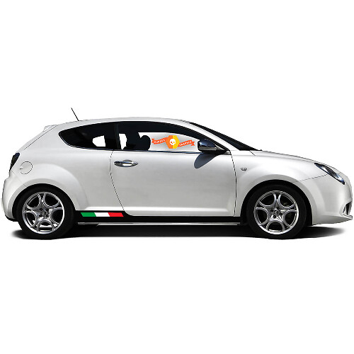 Coppia di adesivi in vinile, adesivi grafici laterali Alfa Romeo Rocker Panel MITO bandiera Italia sinistra appiattita 2022

