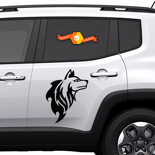 Adesivo in Vinile con Sagoma di Cane in Stile Tribal Laterale per Jeep Renegade