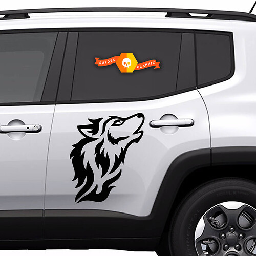 Adesivo in vinile laterale a silhouette di lupo stile tribale per Jeep Renegade