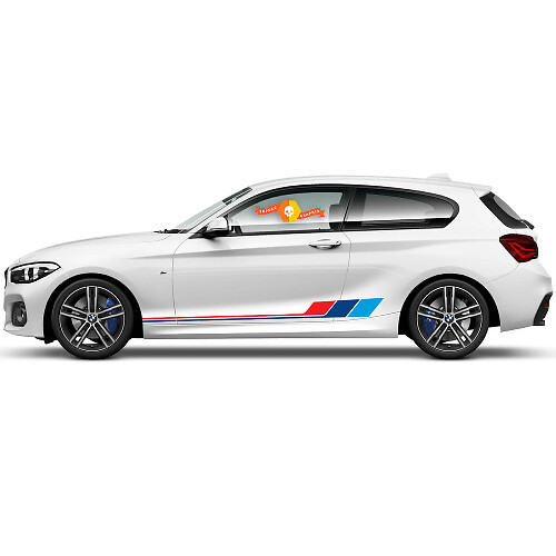Coppia di adesivi in vinile grafici per pannelli laterali per BMW Serie 1 2015 strisce colorate
