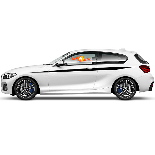 Coppia di adesivi in vinile grafico per fiancata per BMW Serie 1 2015 nero tagliato
