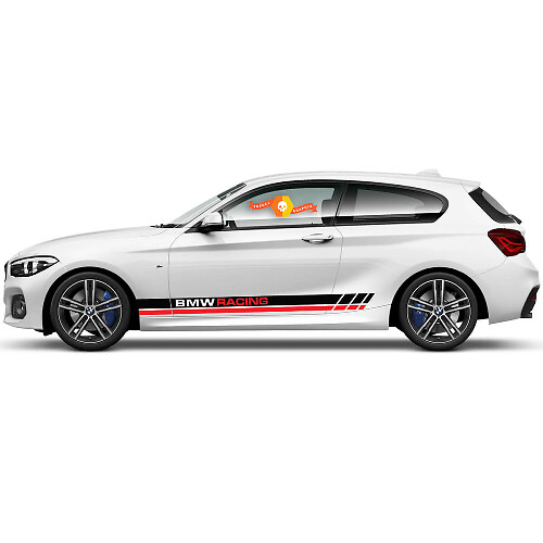 Coppia di adesivi in vinile grafici per fiancata per BMW Serie 1 2015 con scritta BMW Racing
