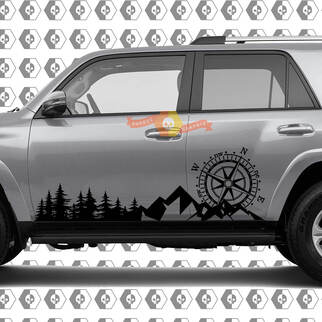 Side Trees Mountains and Huge Compass Side Vinyl Sticker Decal adatto per Toyota 4Runner 13-22 TRD Quinta generazione
