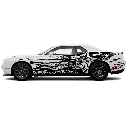 Adesivo Vinile Laterale Stile Grunge con Logo Wildcat per Dodge Challenger