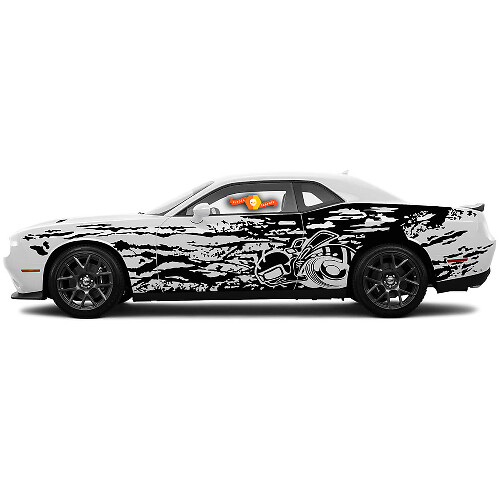 Coppia Adesivi Laterali Stile Grunge Super Bee per Dodge Challenger Charger