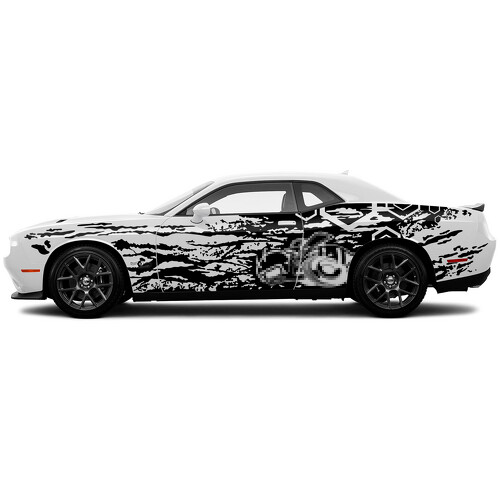 Adesivo in Vinile Laterale con Grafica a Spruzzi di Fango e Esagono per Dodge Challenger