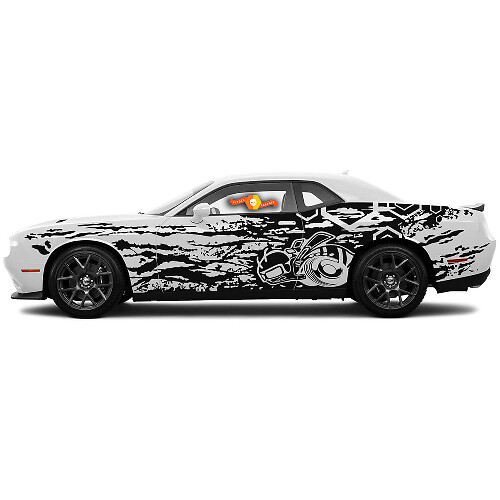 Coppia di Adesivi Laterali Portiera Esagonali Grunge Super Bee per Dodge Challenger o Charger