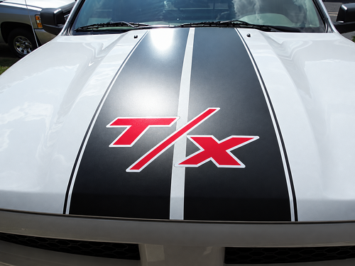Adesivo in vinile con strisce da corsa doppie T/X personalizzate per cofano Dodge Challenger