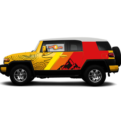 Nuova coppia Toyota FJ Cruiser Porte laterali Vintage Sunset Colors Montagne Montagne Mappa Contour Wrap Decal Truck