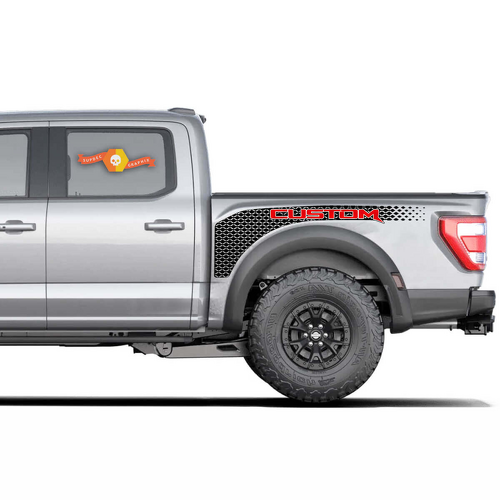 Adesivo in Vinile Grafico a Rete Bianca PERSONALIZZATO per i Lati del Cassone per Ford F-150 Raptor 2022