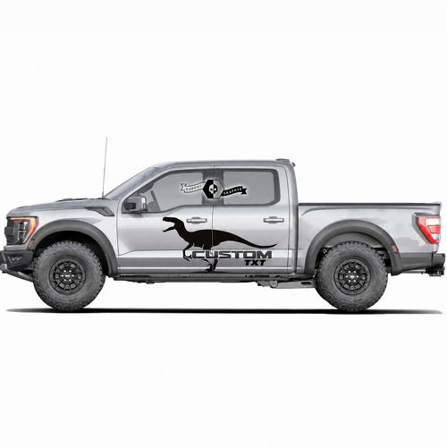 Adesivo in Vinile Paio di Silhouette di Dinosauro Personalizzati per Porte Ford F-150 2022