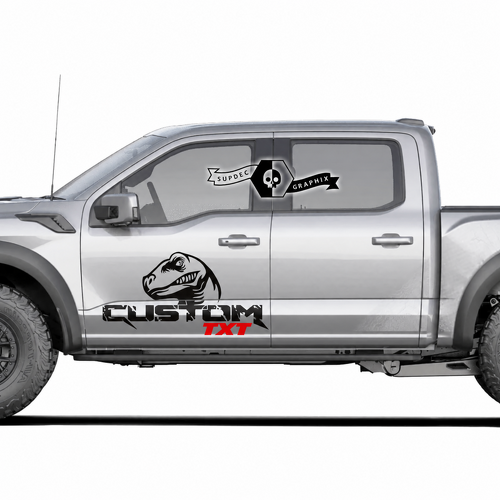 ADESIVO VINILE Doppia Testa di Dinosauro con Accento Rosso PERSONALIZZATO per Portiera Ford F-150 2022