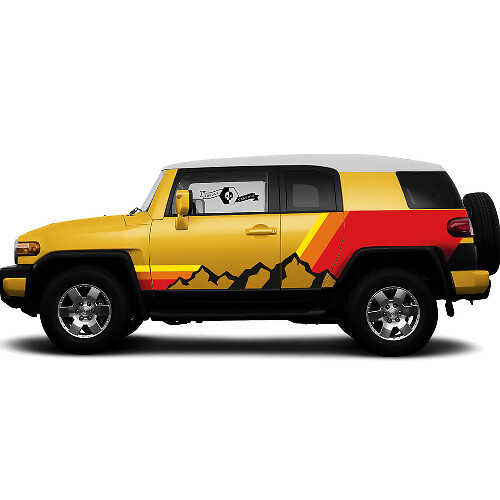 Adesivo laterale in vinile con montagne e strisce retrò per Toyota FJ Cruiser