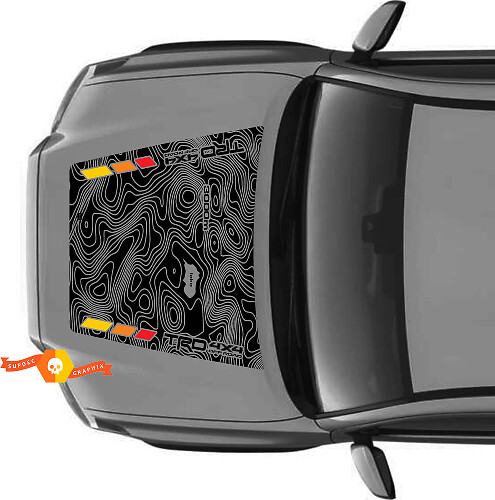 Cappuccio TRD Off Road SENZA PRESA Mappa Topografica Cappuccio Strisce Vintage Adesivi in Vinile Decalcomania adatti ai modelli Toyota Tacoma 2016 - 2021
