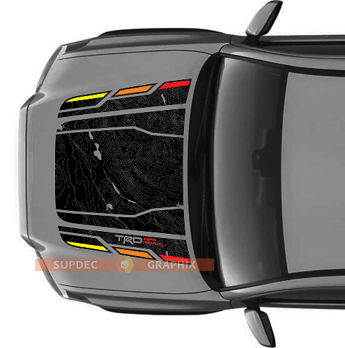 Cofano TRD Vintage Off Road SENZA PRESA Adesivi in vinile con mappa topografica per Cofano adatti ai modelli Toyota Tacoma 2016 - 2021
