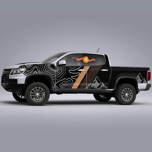 Coppia il contorno topografico con il contorno topografico Mappa montuosa Discalcaltà grafica in vinile Stripe Zr2 Chevy Colorado