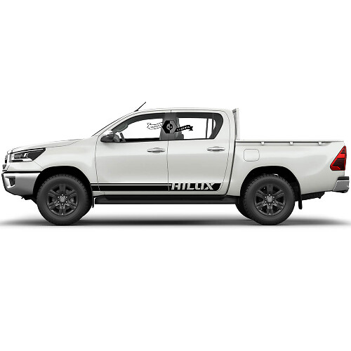 Coppia di adesivi in vinile per fiancate laterali con strisce per porte rally moderne Toyota Hilux.
