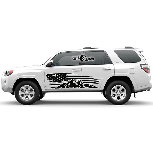 Adesivo in vinile per porta laterale con montagne e bandiera USA invecchiata per Toyota 4Runner