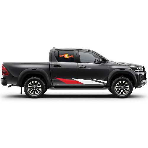 Coppia Adesivi in Vinile per Fiancate Laterali con Striscia Porte Rally per Toyota Hilux 2022
