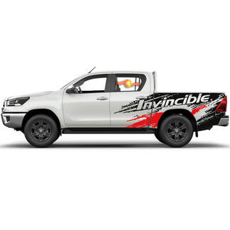 Coppia Toyota Hilux 2022 Rally Distressed Side Splash Invincible Bed Vinyl Stickers Decal Graphic
