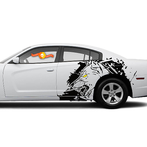 Coppia di adesivi wrap splash laterali X-Large WOLF per Dodge Challenger o Charger in due colori

