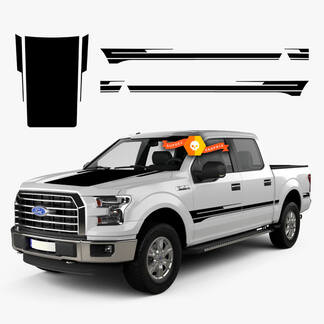 Ford F-150 2021-2022 Cappuccio e pannello bilanciere Racing Graphic Side Vinyl Decal Stripe 1
