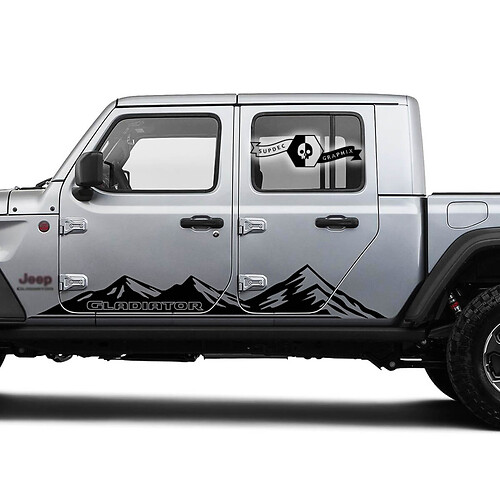 Coppia Jeep Gladiator Side Rocker Pannello Racing Mountains Doors Stripes grafici in vinile