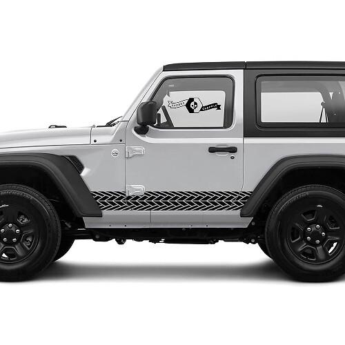2 Nuove strisce laterali per JEEP Wrangler con adesivo grafico per pannello laterale e impronta di pneumatico
