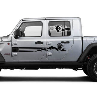 Coppia Jeep Gladiator Doors USA Flag Mountains Gladiator Logo Vinyl Graphics Decal Sticker
