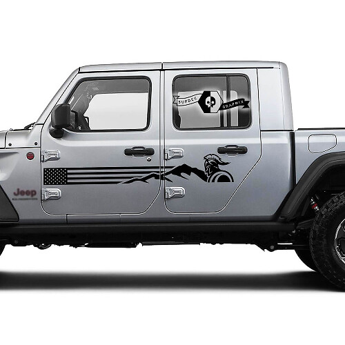 Coppia di Porte Jeep Gladiator Bandiera USA Montagne Logo Gladiator Adesivo Grafico in Vinile
