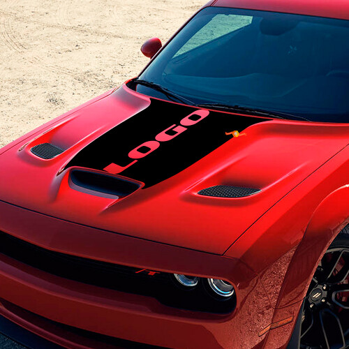 Adesivo in Vinile Personalizzato con Logo Stile Blackout per Cofano Dodge Challenger 2015-2021