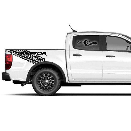 2x Adesivo grafico laterale per letto laterale con impronte di pneumatici Ford F150 Raptor 2022 nuove moderne
