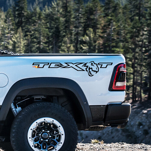 Kit di decalcomanie in vinile per lato letto con T-Rex e testo personalizzato per Dodge Ram Rebel 1500 TRX