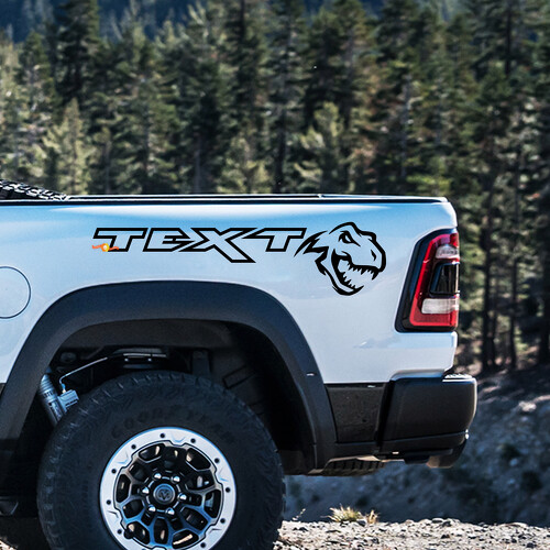 Set di Adesivi in Vinile da Comodino T-Rex & Testo Personalizzato per Dodge Ram Rebel 1500 TRX