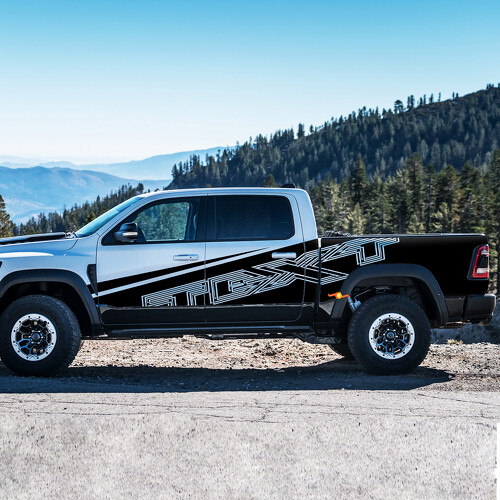 Kit Adesivi Laterali Personalizzati con Testo in Stile Contorno per Dodge Ram Rebel 1500 TRX